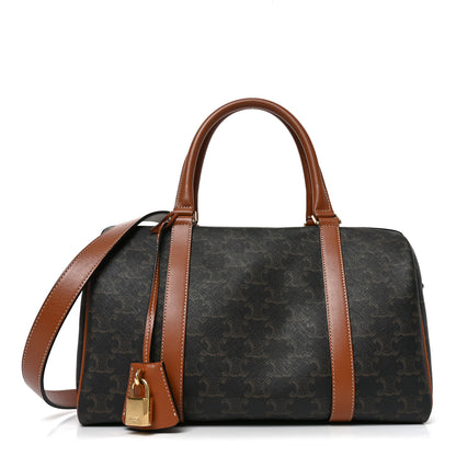 Celine Triomphe Canvas Calfskin Boston Bag Tan 1 of 9