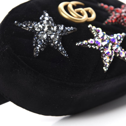 Gucci Velvet Matelasse Crystal Star GG Marmont Belt Bag 95 38 Black 6 of 11