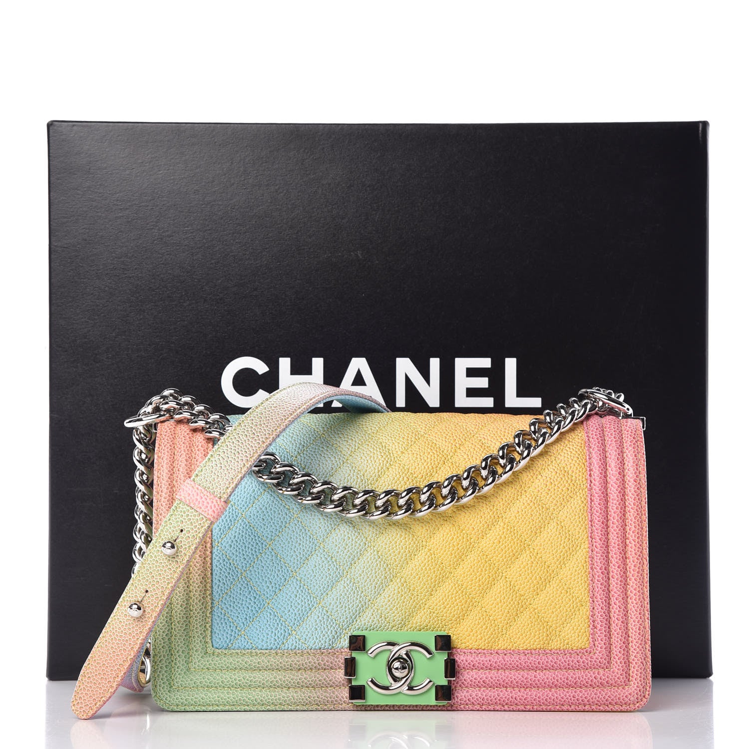 Chanel Caviar Quilted Medium Cuba Rainbow Boy Flap Multicolor 13 of 13