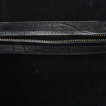 Celine Crocodile Embossed Calfskin Medium Phantom Luggage Black 7 of 15