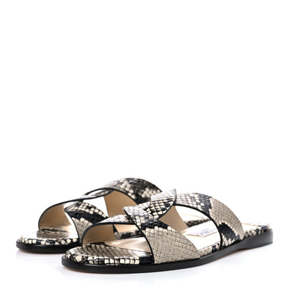 Jimmy Choo Calfskin Snake Print Atia Flat Sandals 38.5 Natural 3 of 8