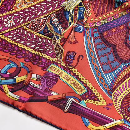 Hermes Silk Au Fil Du Carre Scarf 90 Rouge Violet Turquoise 4 of 7