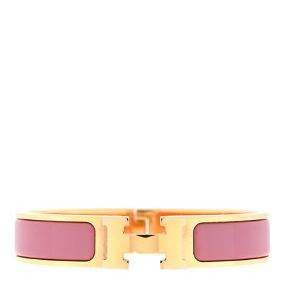 Hermes Enamel Narrow Clic Clac H Bracelet PM Rose Velours 1 of 3