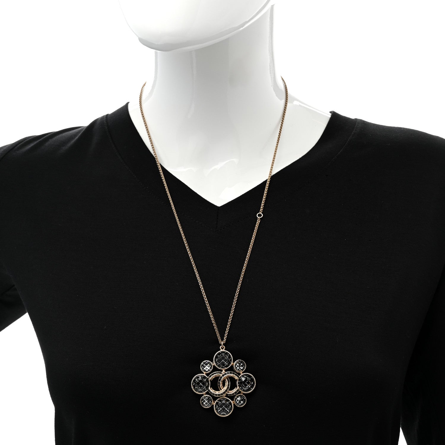 Chanel Gripoix Poured Glass Crystal CC Pendant Necklace Black Gold 2 of 7