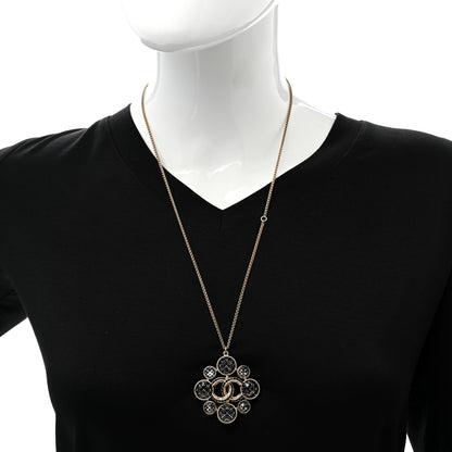 Chanel Gripoix Poured Glass Crystal CC Pendant Necklace Black Gold 2 of 7