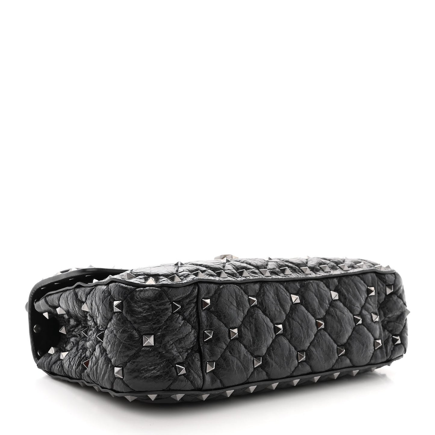 Craquele Nappa Small Rockstud Spike Shoulder Bag Black