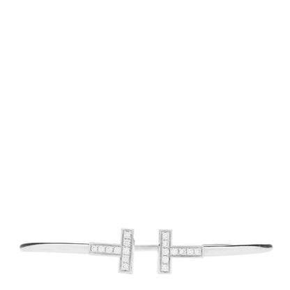 Tiffany 18K White Gold Diamond T Wire Bracelet 1 of 3