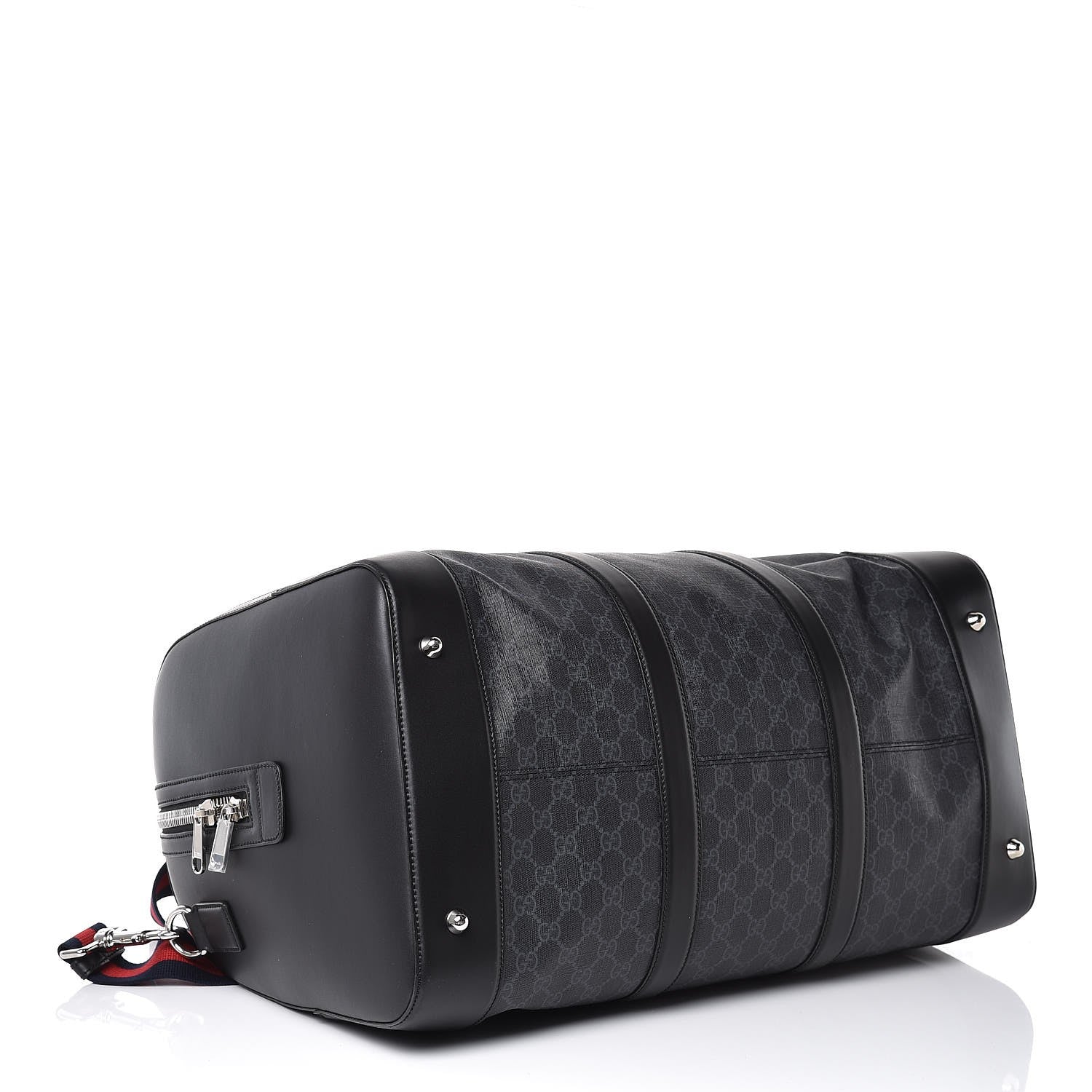 Gucci Soft GG Supreme Monogram Appia Calfskin Web Large Carry On Duffle Bag Black Grey 4 of 7