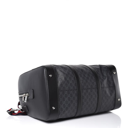 Gucci Soft GG Supreme Monogram Appia Calfskin Web Large Carry On Duffle Bag Black Grey 4 of 7