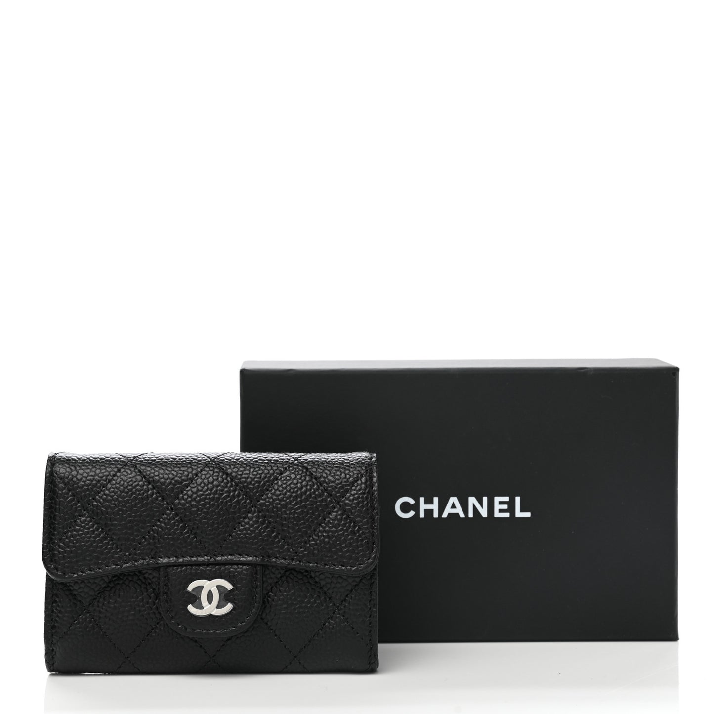 Caviar Quilted Flap Card Holder Wallet Black