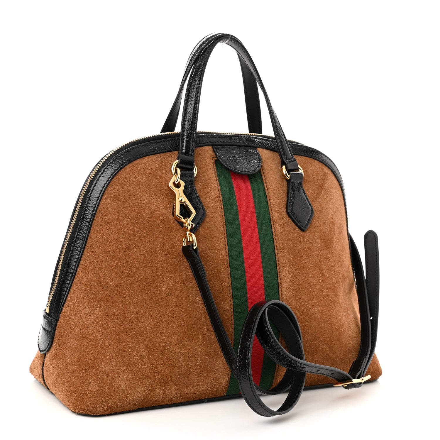 Gucci Suede Patent Web Medium Ophidia Top Handle Dome Bag Nocciola Black 3 of 10