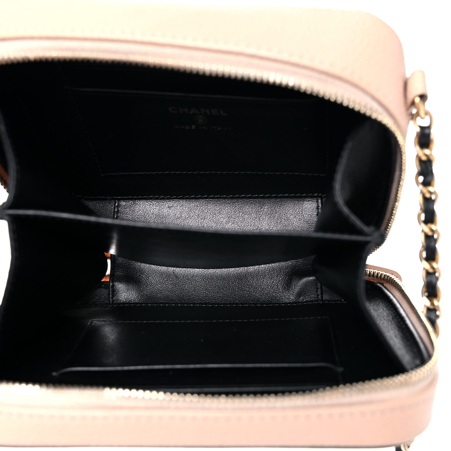 Caviar Quilted CC Filigree Vanity Clutch With Chain Beige Black