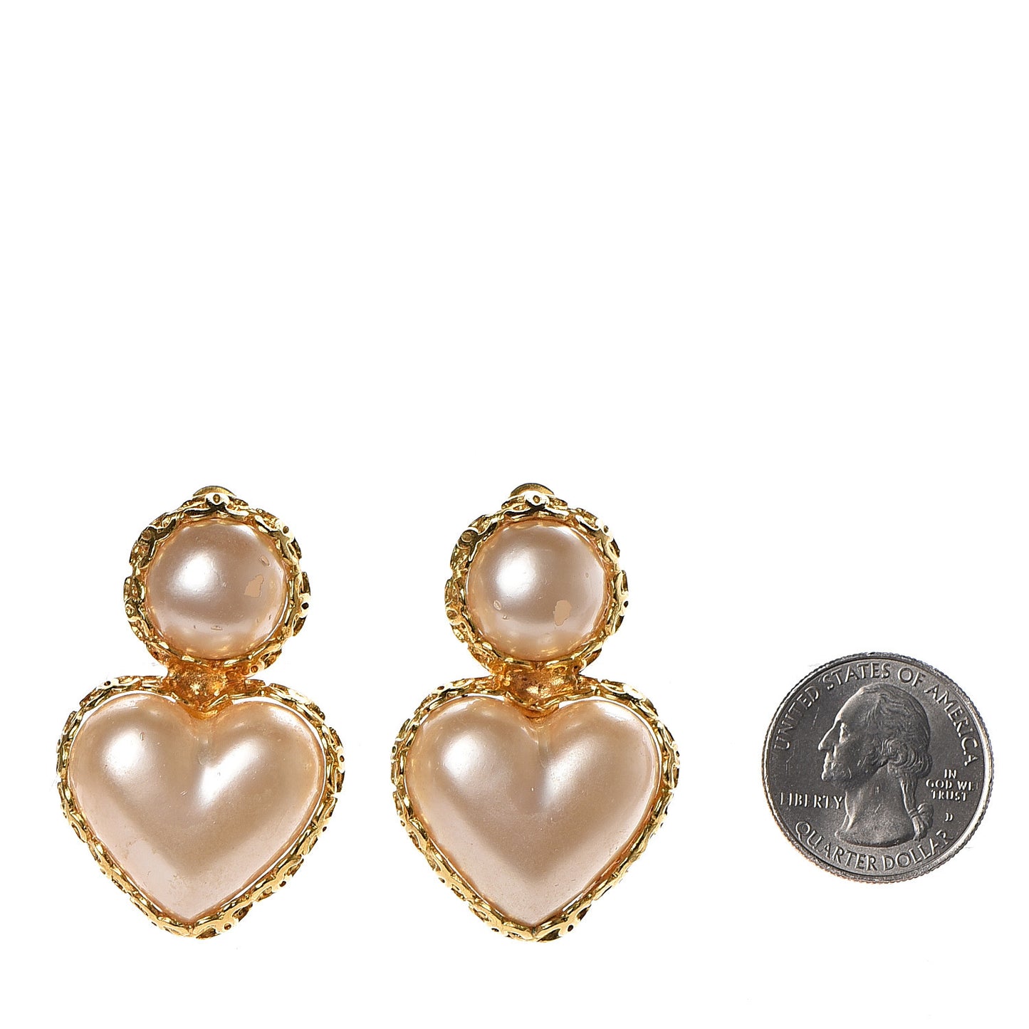 Pearl Heart Clip On Earrings Gold