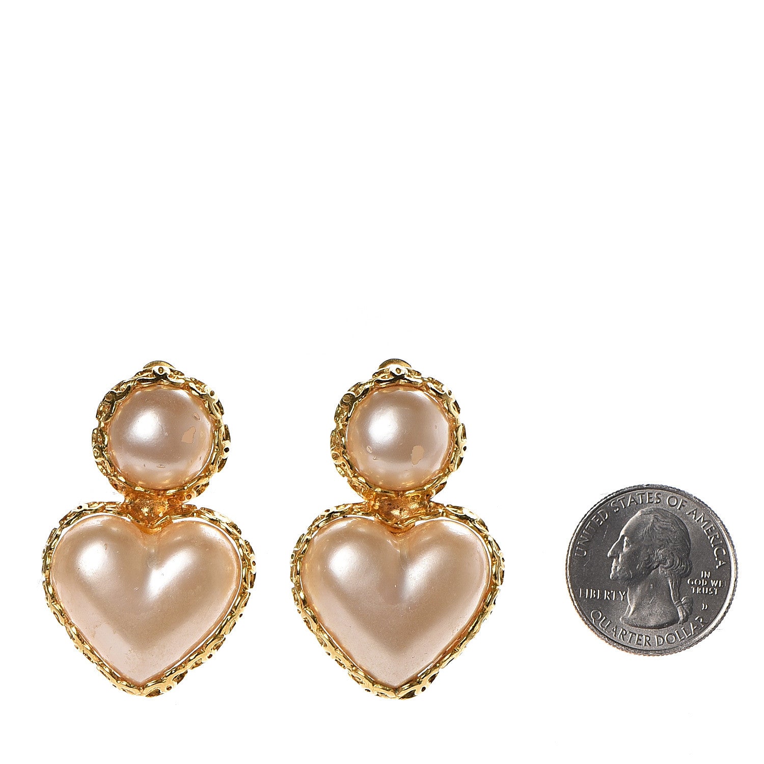 Chanel Pearl Heart Clip On Earrings Gold 2 of 4