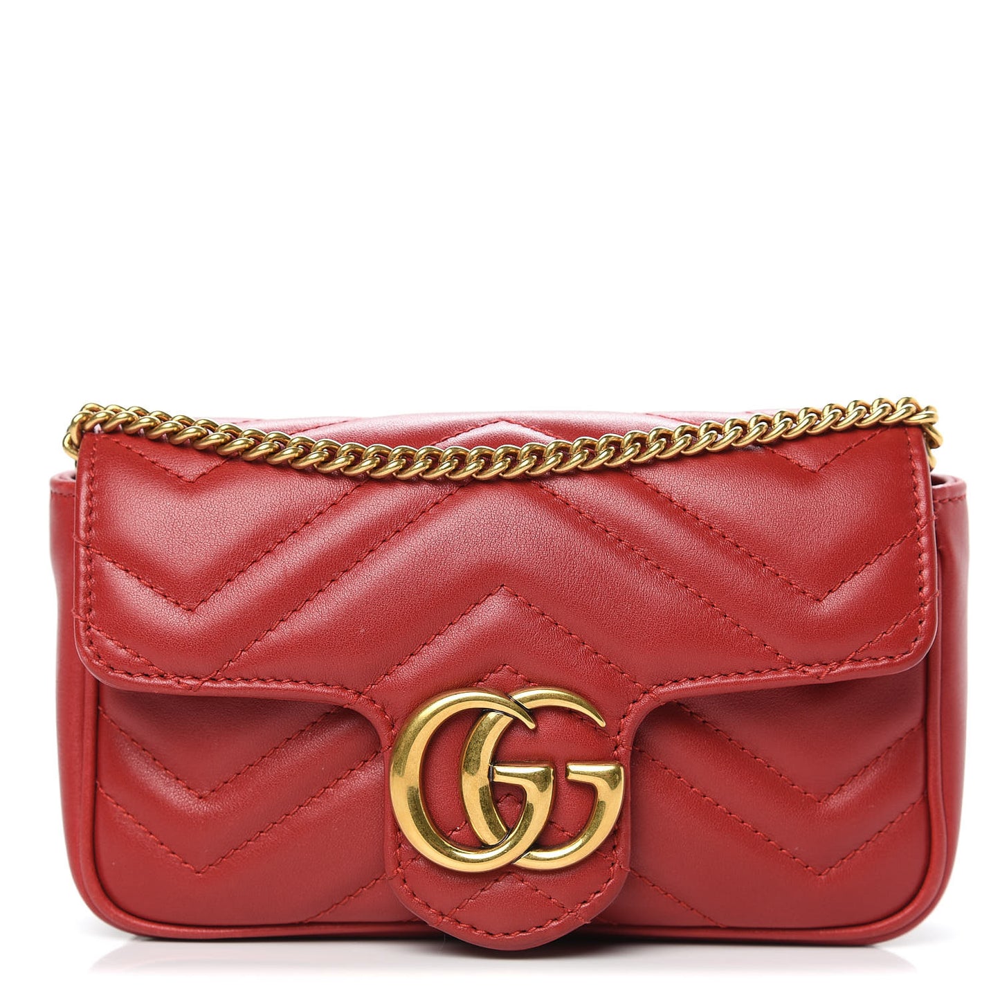 Calfskin Matelasse Super Mini GG Marmont Shoulder Bag Hibiscus Red