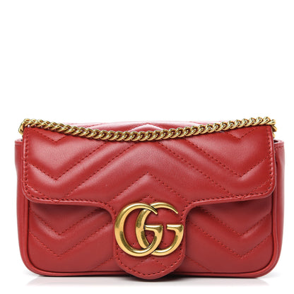 Gucci Calfskin Matelasse Super Mini GG Marmont Shoulder Bag Hibiscus Red 1 of 12