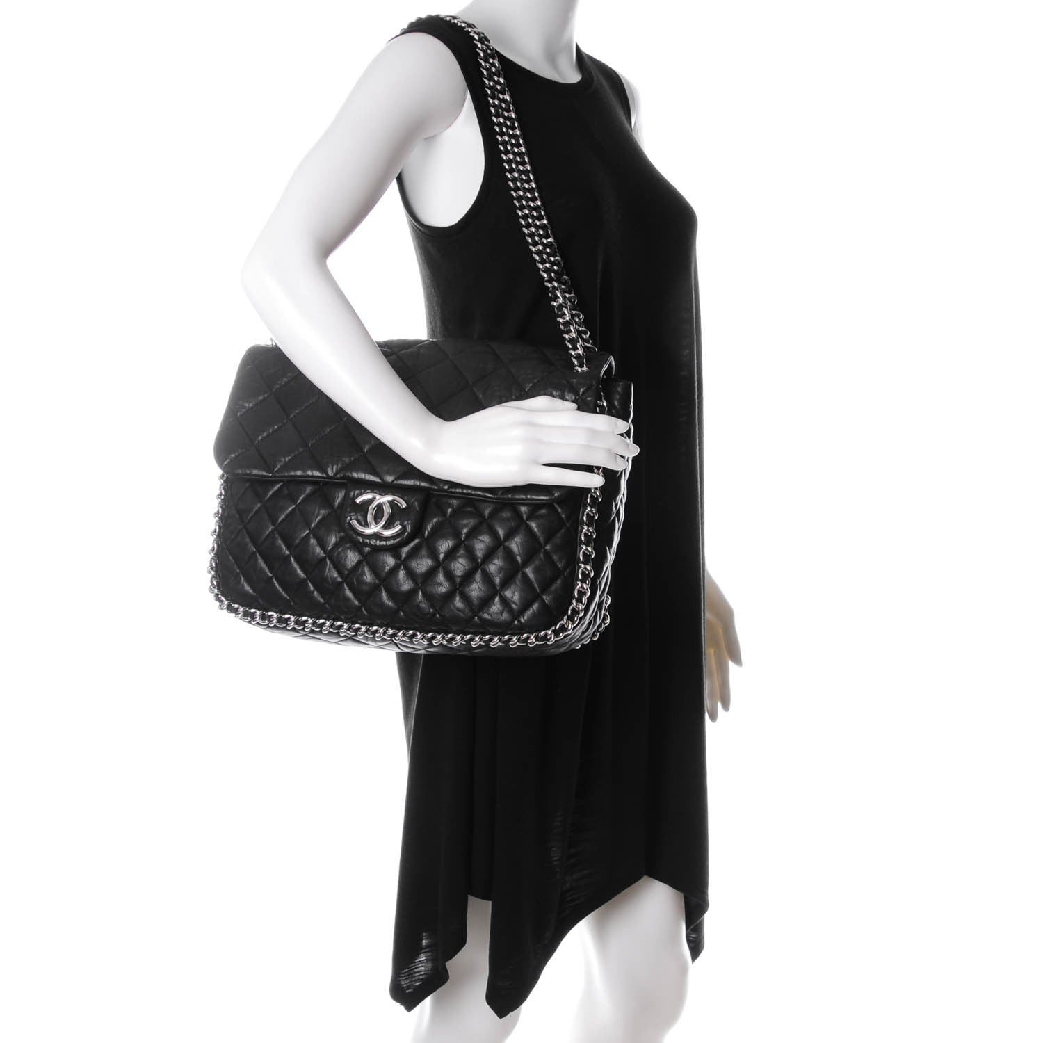 Chanel Crumpled Lambskin Quilted Maxi Chain Around Flap Black 2 of 7