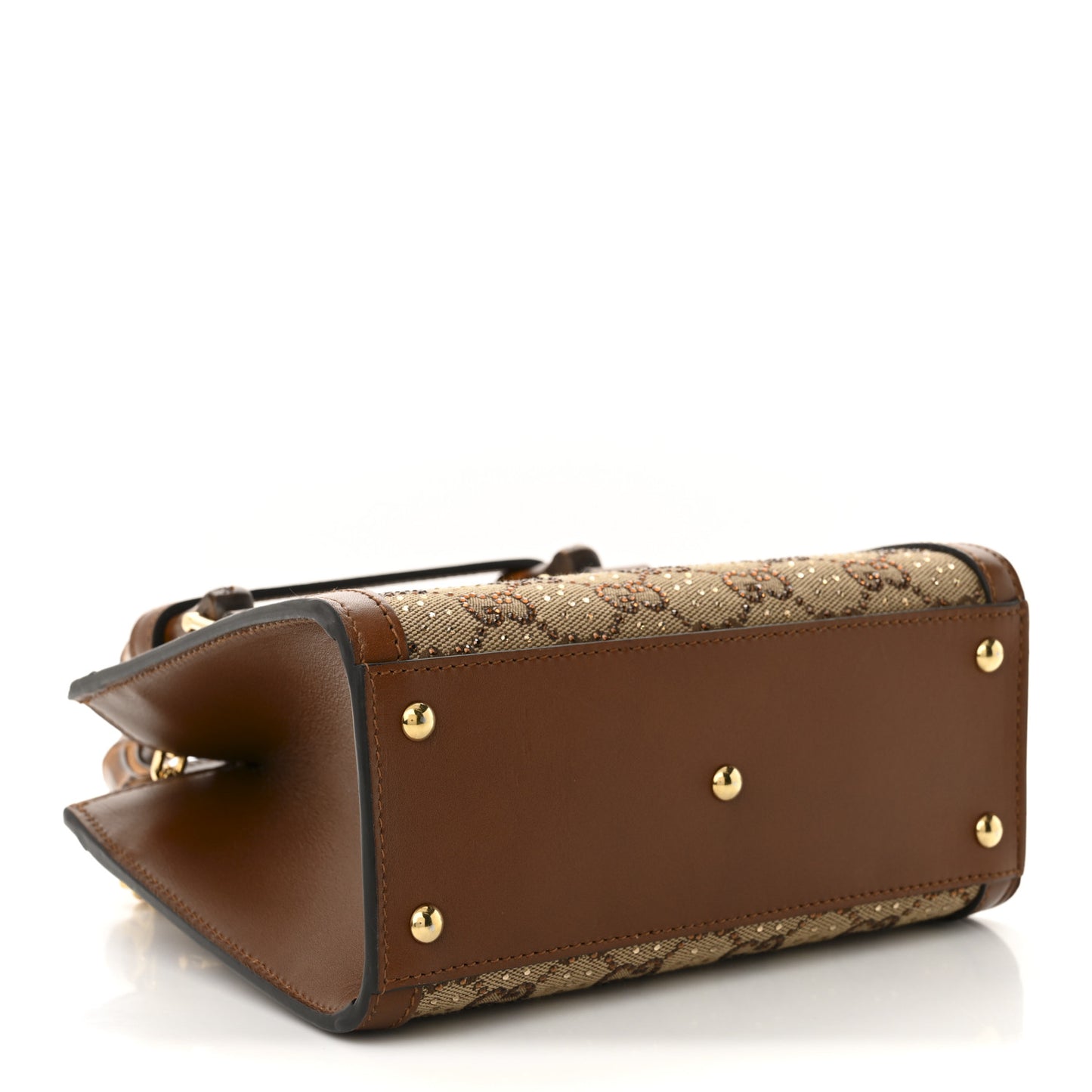 New Canvas Charisma Calfskin Crystal GG Monogram Mini Diana Tote Bag Camel Ebony