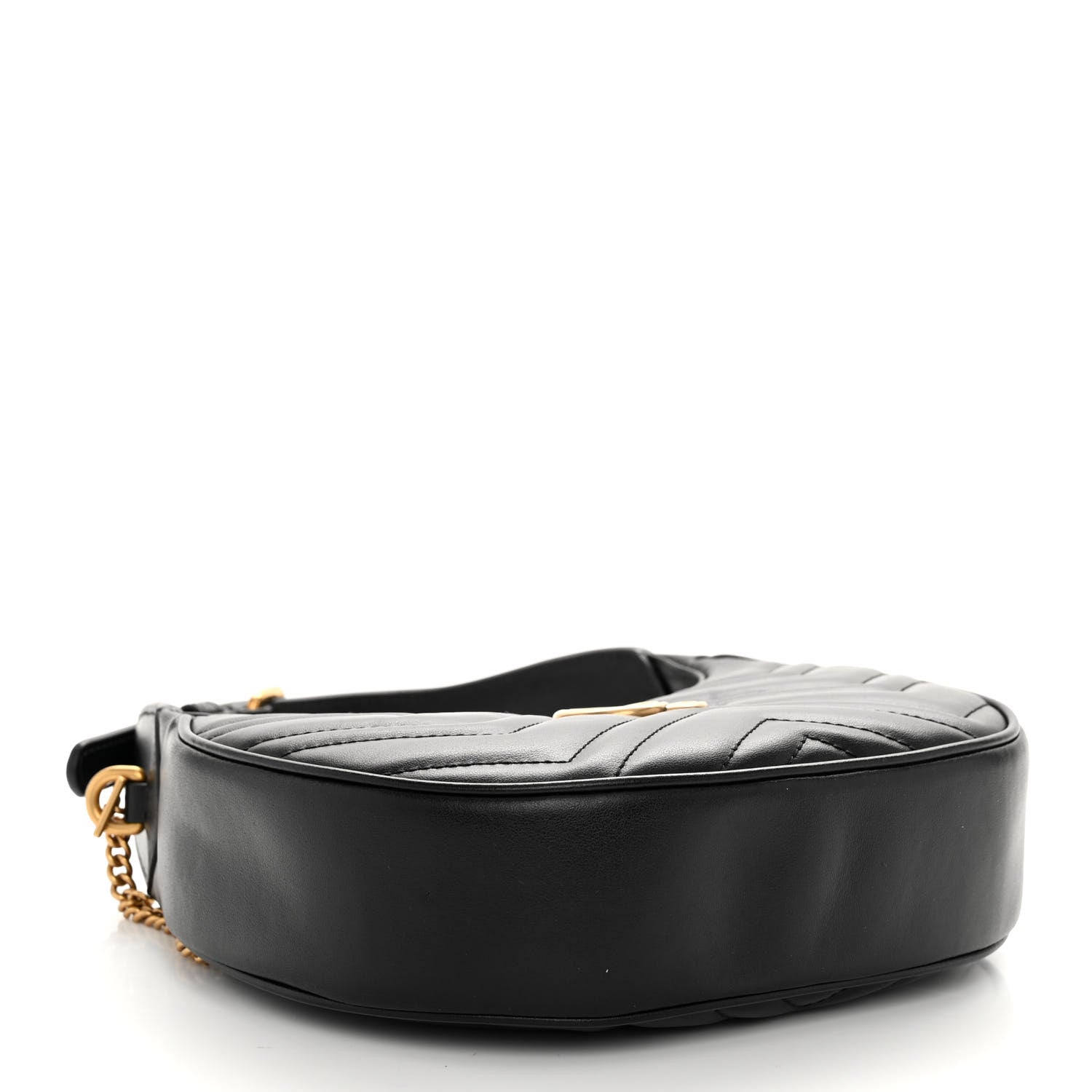Gucci Calfskin Matelasse Chevron Mini GG Marmont Half Moon Hobo Black 4 of 11