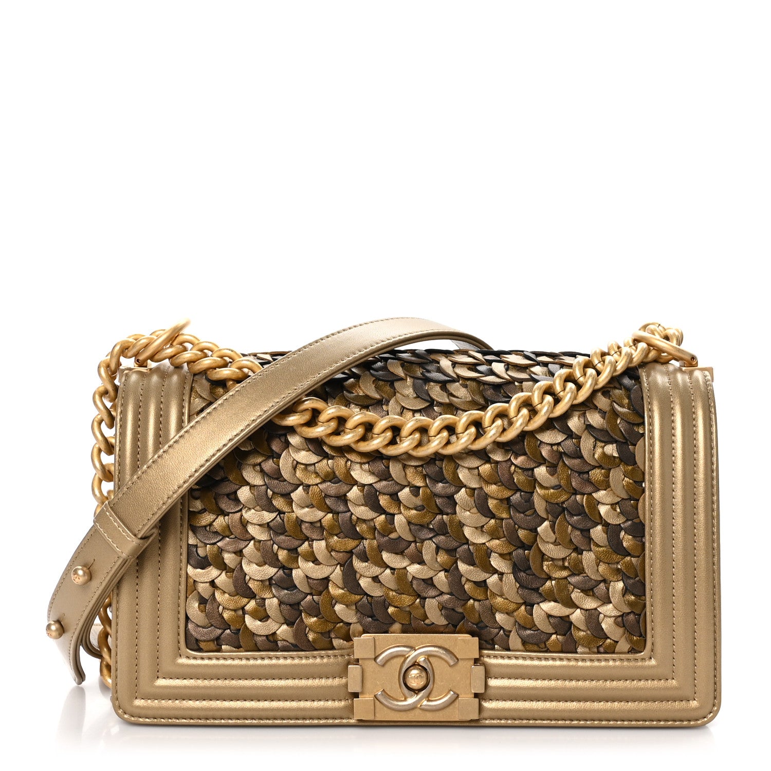 Chanel Metallic Lambskin Medium Scaled Boy Flap Gold 1 of 11