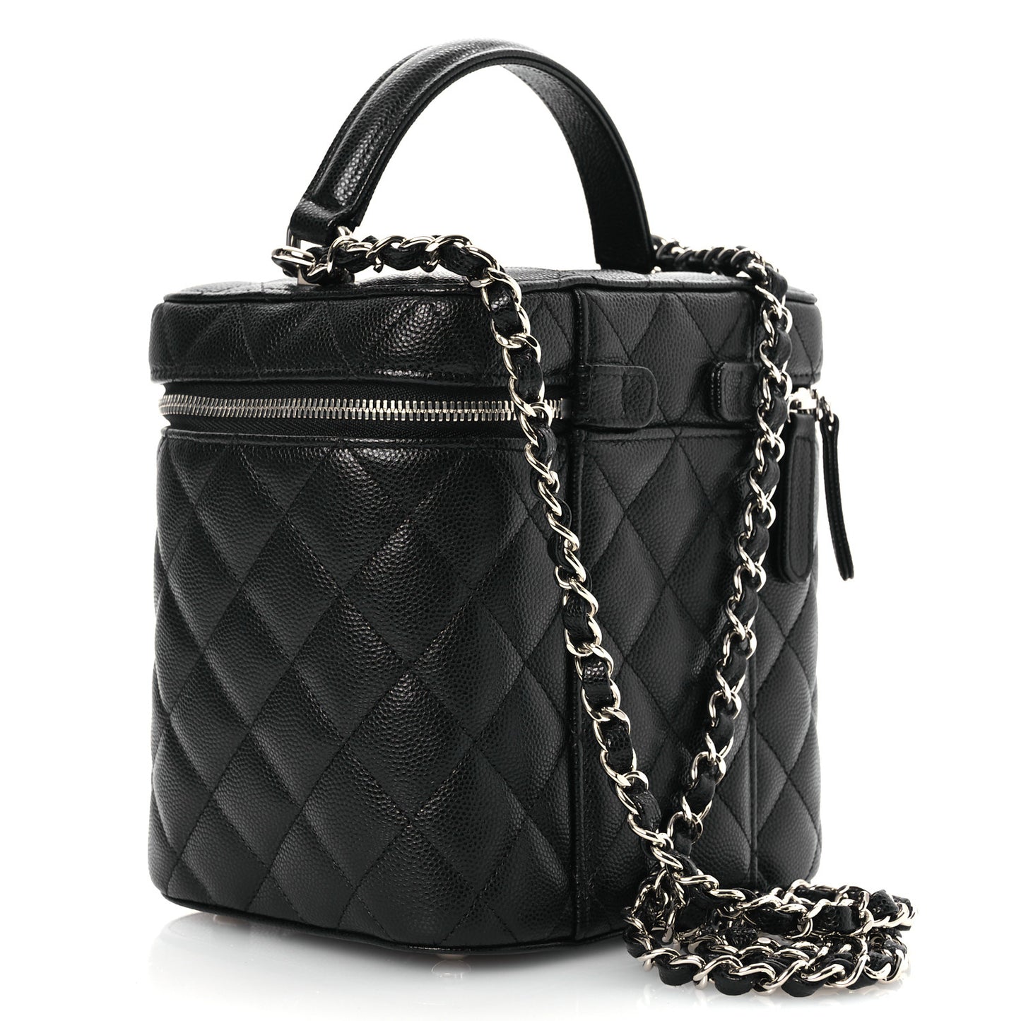Caviar Quilted Small Top Handle Vanity Case With Chain Black
