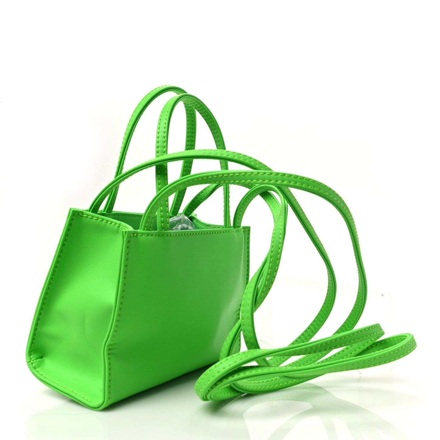 Vegan Leather Small Shopping Bag Highlighter Green