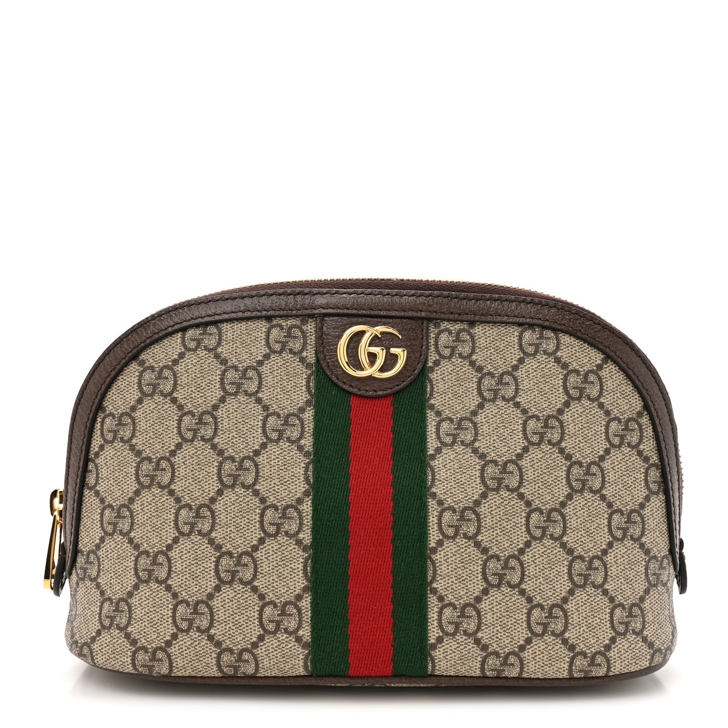 GG Supreme Monogram Textured Calfskin Web Large Ophidia Cosmetic Case Beige Ebony New Acero