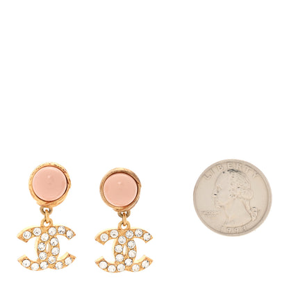Chanel Crystal Resin CC Drop Earrings Pink Gold 2 of 7