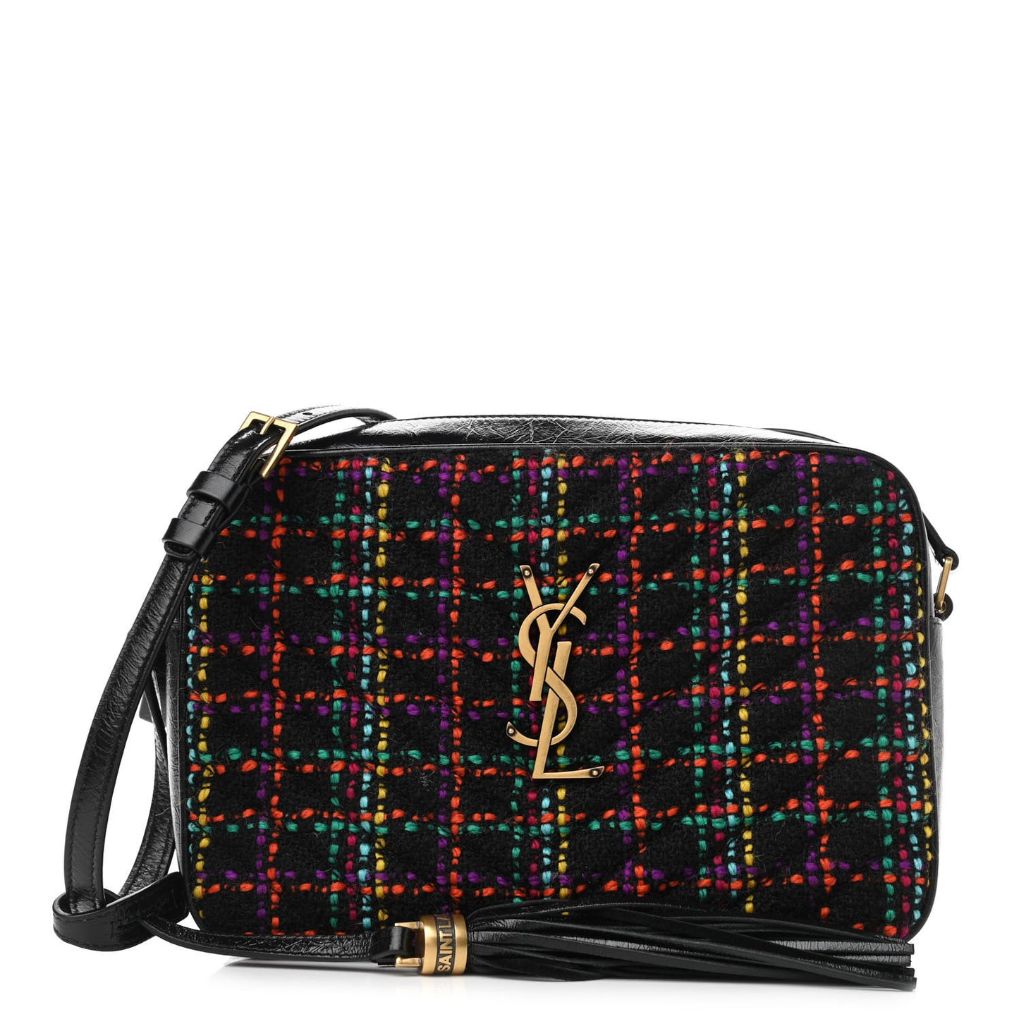Tweed Calfskin Monogram Lou Camera Bag Black