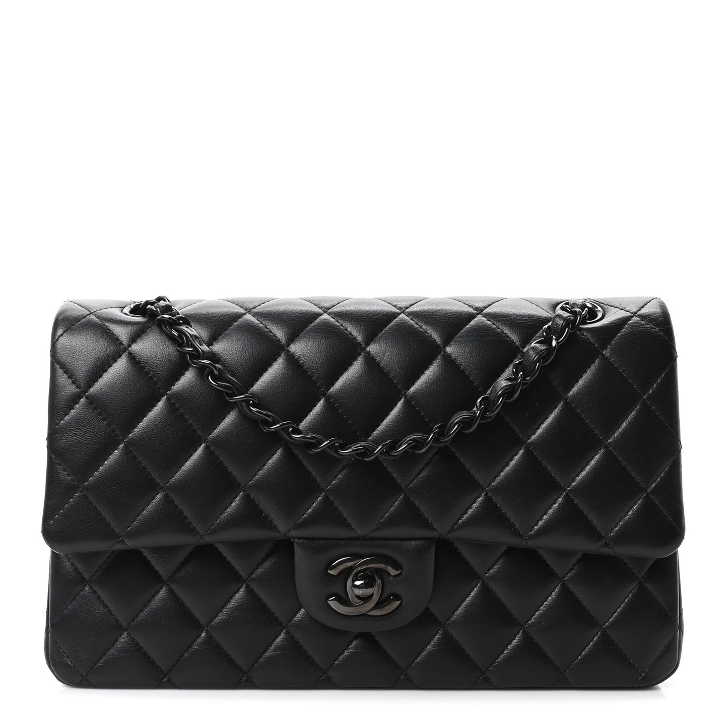 Lambskin Quilted Medium Double Flap So Black