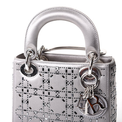 Christian Dior Satin Crystal Cannage Mini Lady Dior Gray 8 of 9
