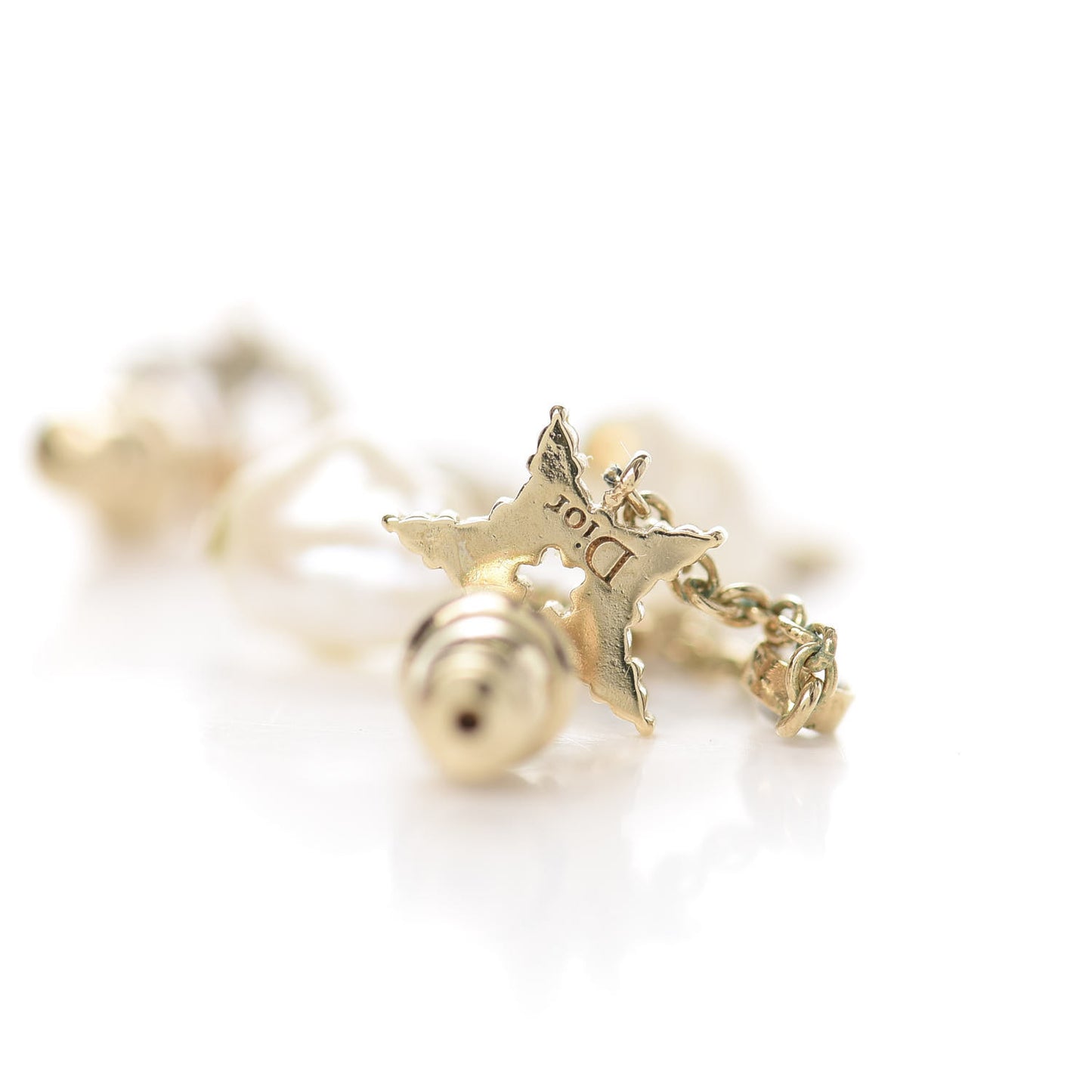 Pearl Crystal Shiny-D Dangle Chain Earrings Gold