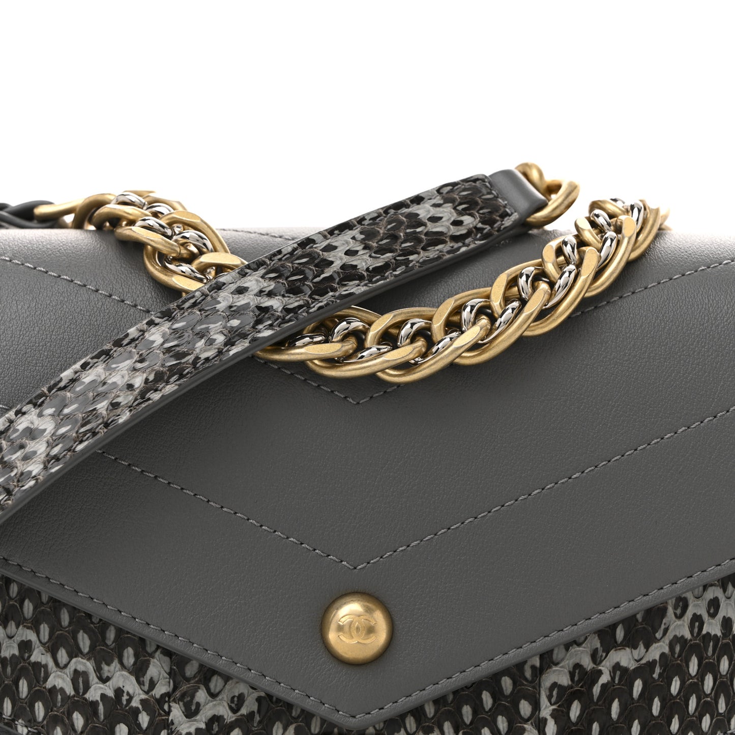 Sheepskin Snakeskin Chevron Quilted Mini Double Chevron Flap Grey