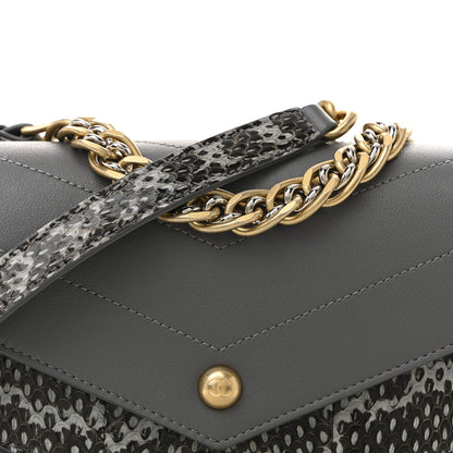 Chanel Sheepskin Snakeskin Chevron Quilted Mini Double Chevron Flap Grey 8 of 11