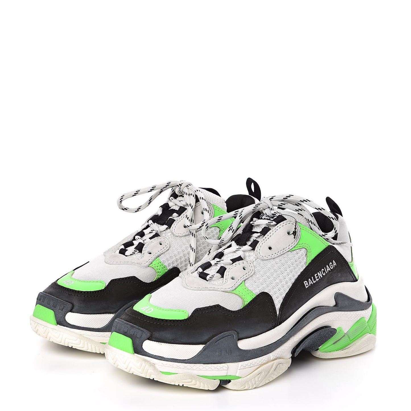 Fabric Mesh Womens Triple S Sneakers 40 White Green Fluo Black