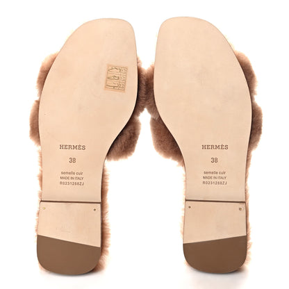 Hermes Woolskin Oran Sandals 38 Naturel 5 of 7