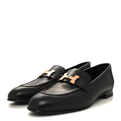 Hermes Goatskin Womens Paris Loafers 38 Black 3 of 10