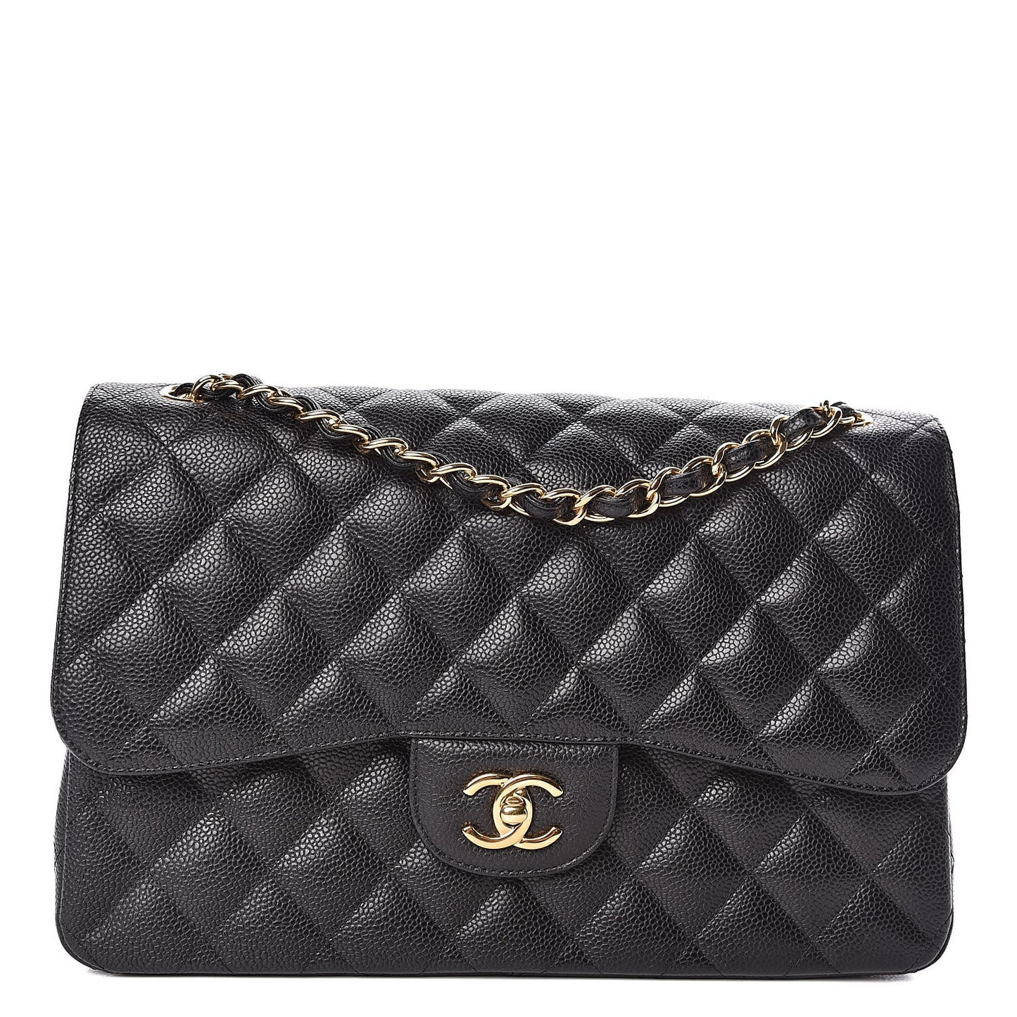 Caviar Quilted Jumbo Double Flap Black