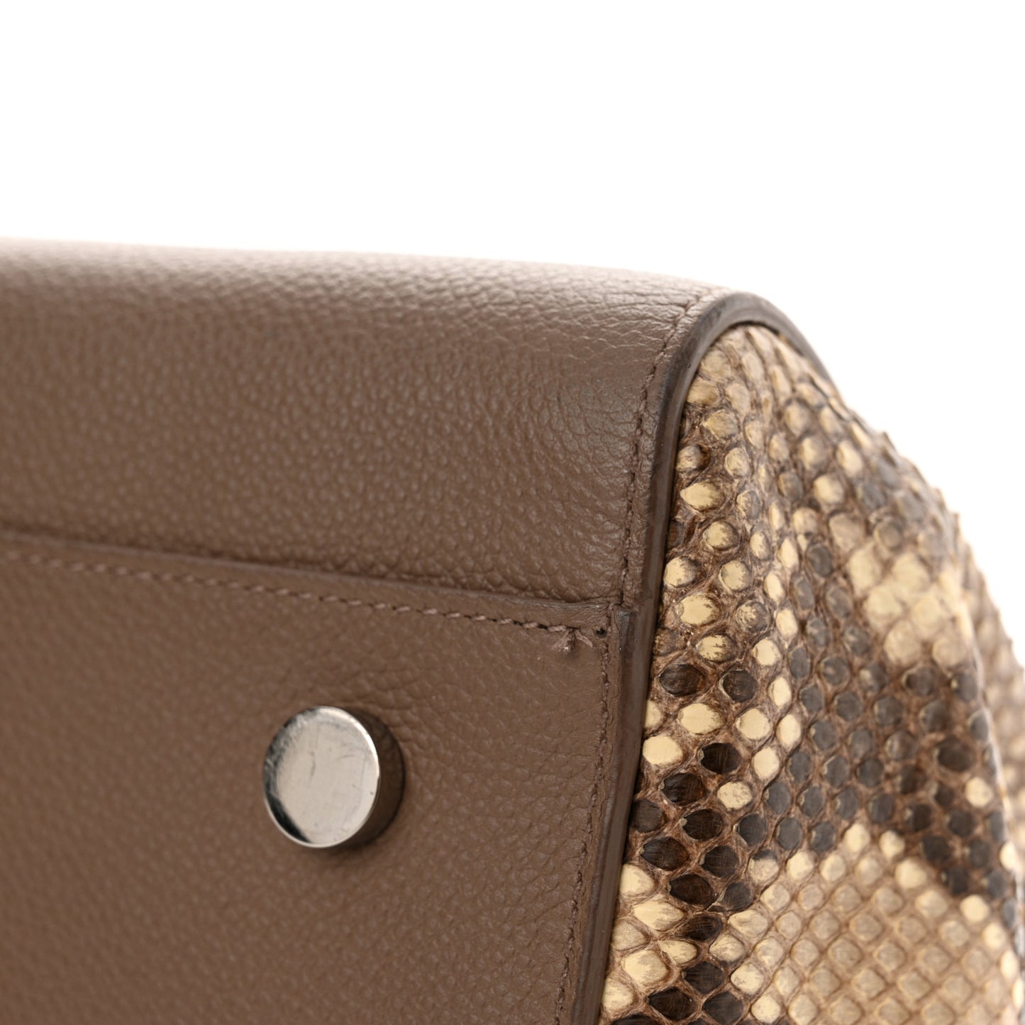 Grained Calfskin Snakeskin Small Cabas Rive Gauche Taupe