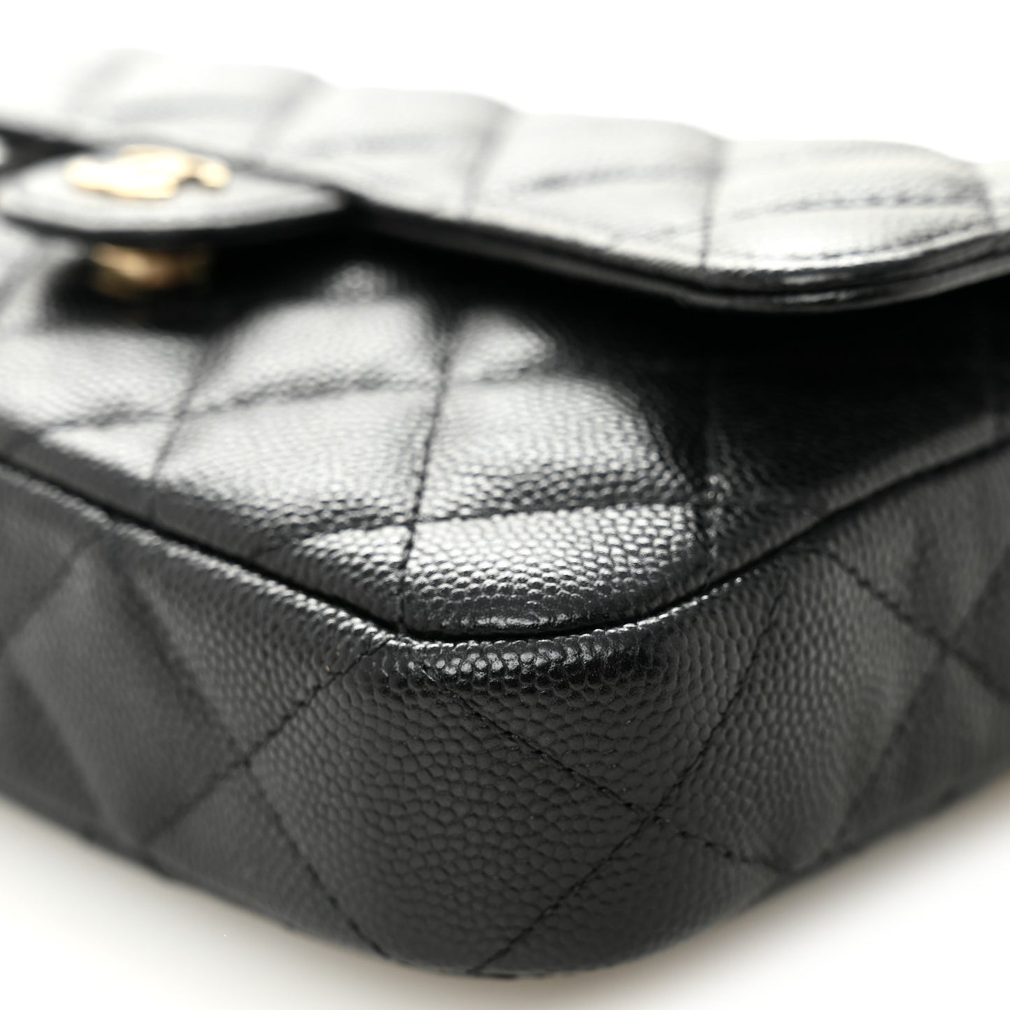 Caviar Quilted Flap Phone Holder With Chain Black