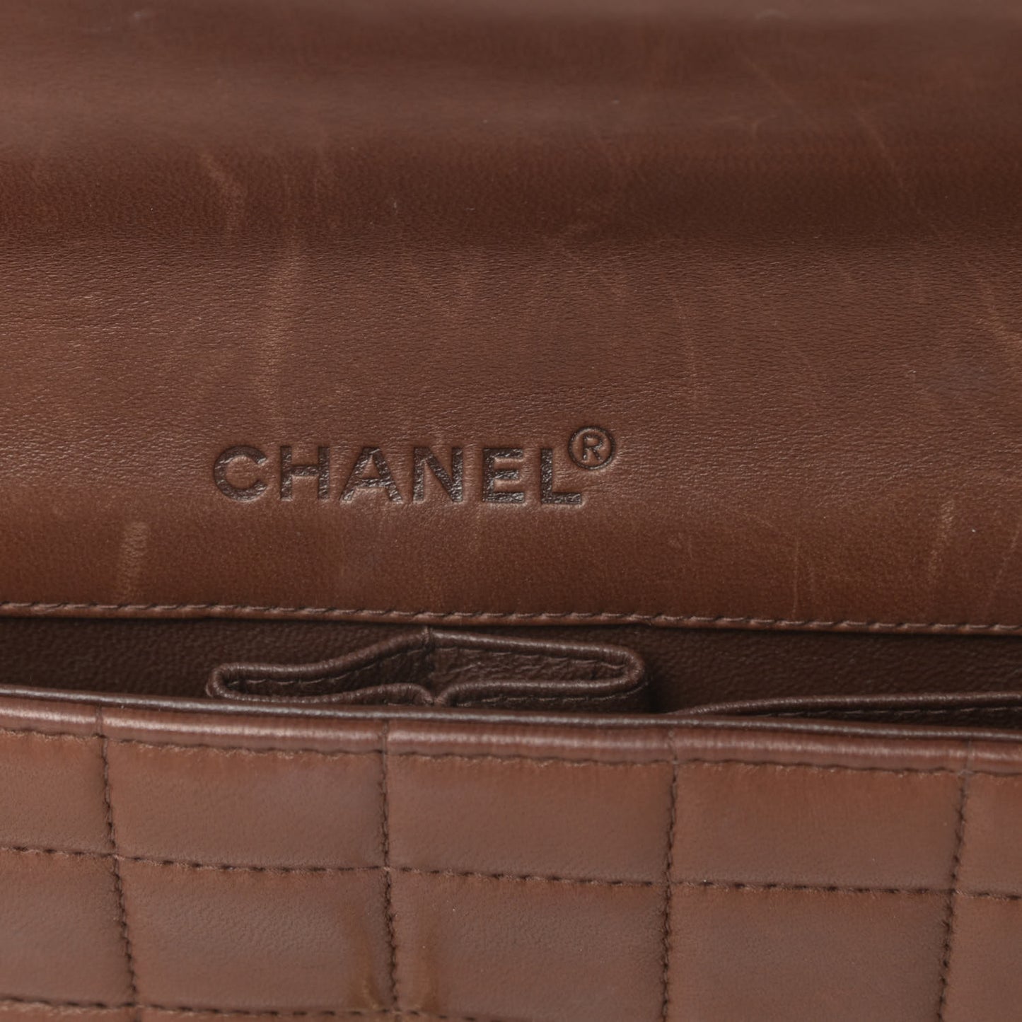 Lambskin East West Chocolate Bar Flap Brown