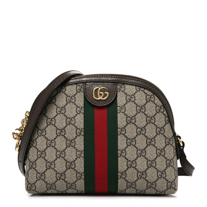 Gucci GG Supreme Monogram Textured Dollar Calfskin Web Small Ophidia Dome Shoulder Bag Beige Ebony New Acero 1 of 11