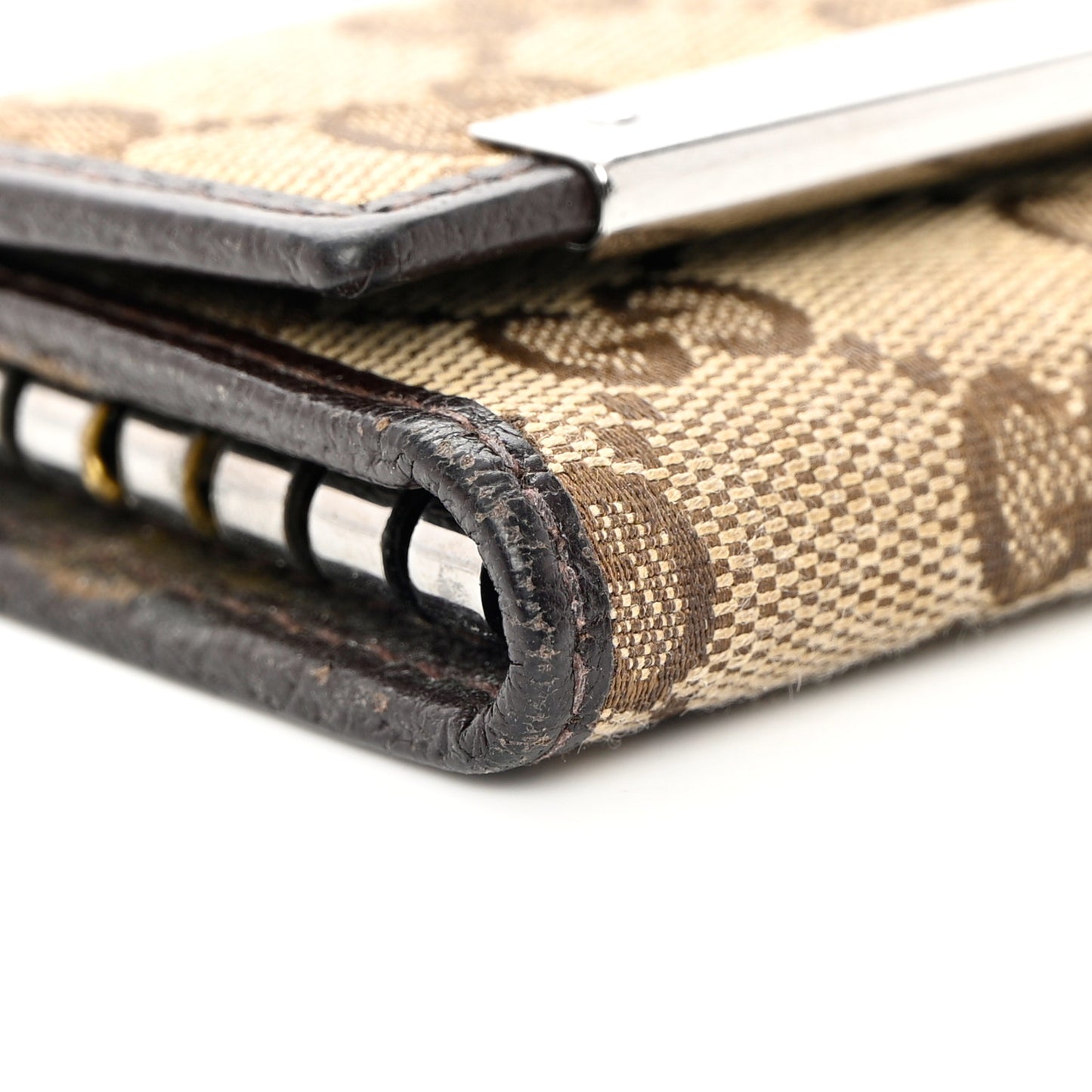 Monogram Textured Calfskin Metal Bar 6 Key Holder Case Beige Ebony Cocoa