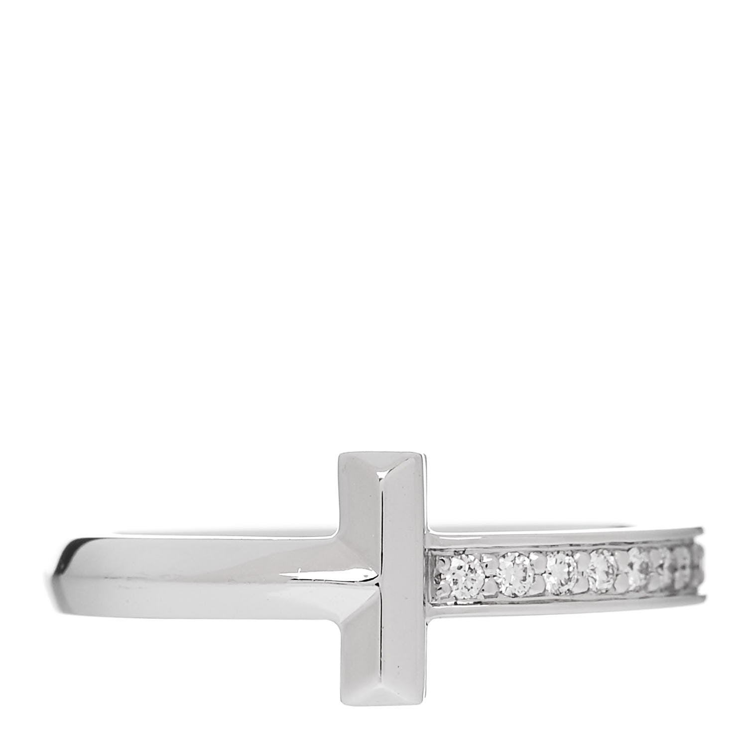 Tiffany 18K White Gold Diamond T T1 Ring 50 5.25 1 of 4