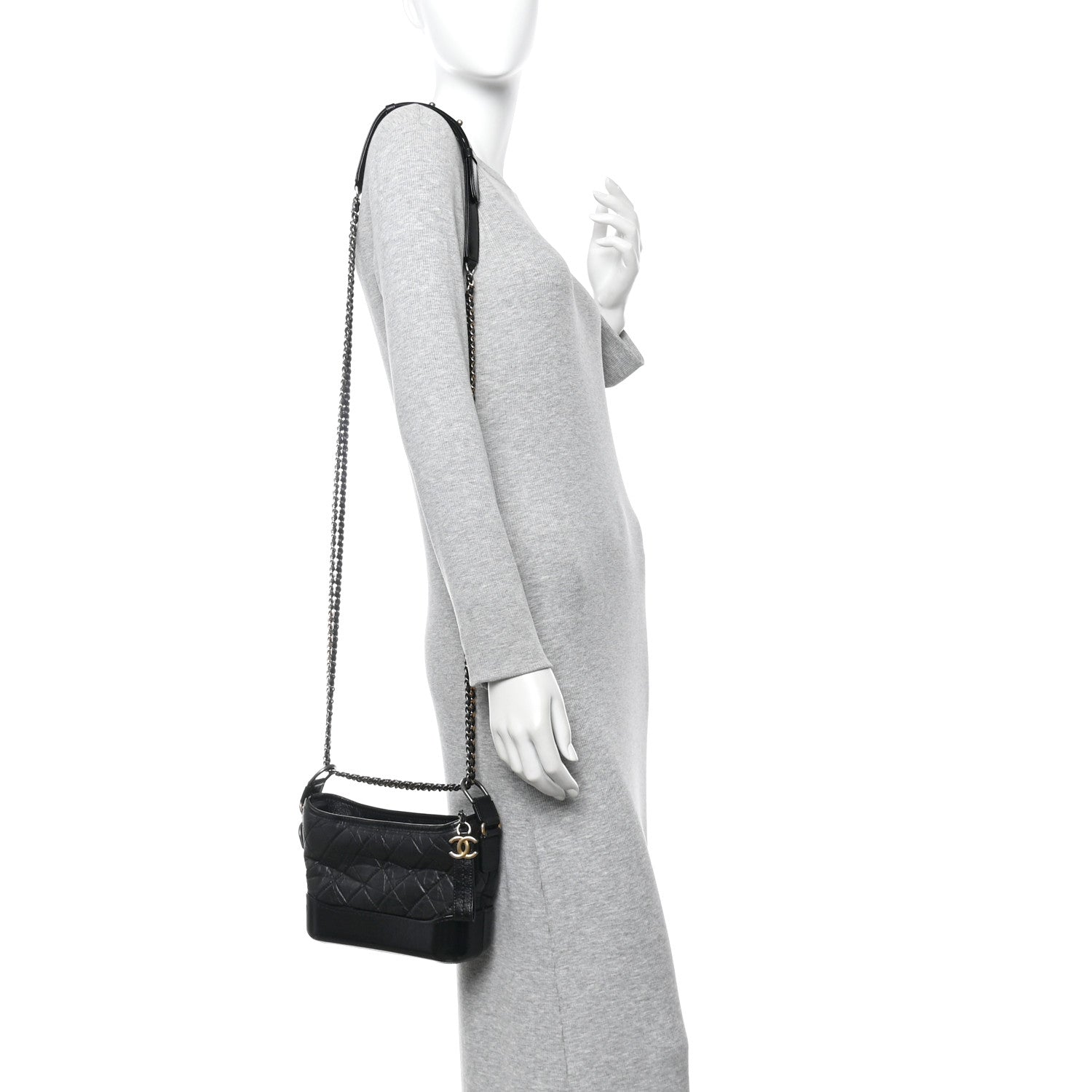 Chanel Aged Calfskin Quilted Small Gabrielle Hobo Black 2 of 10