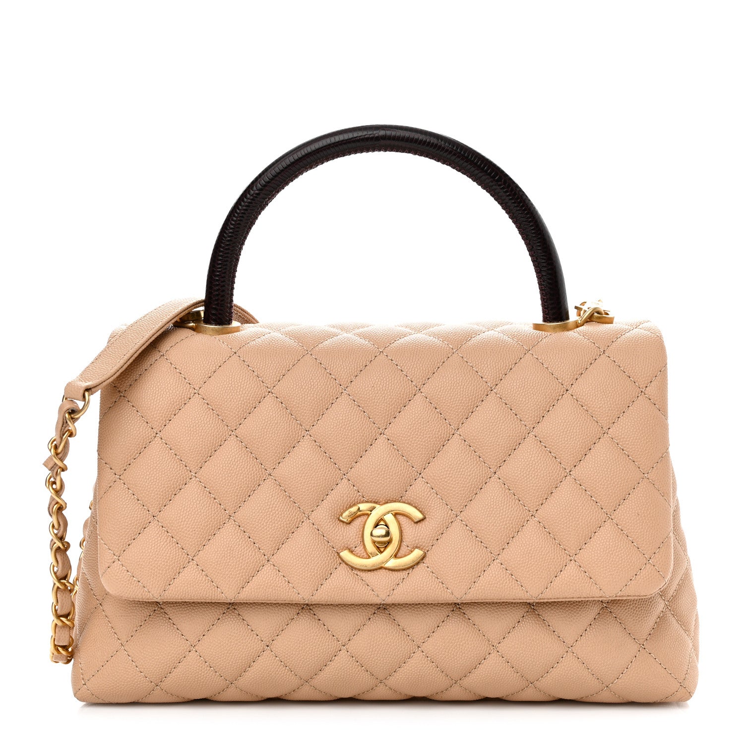 Chanel Caviar Lizard Quilted Small Coco Handle Flap Beige 1 of 10