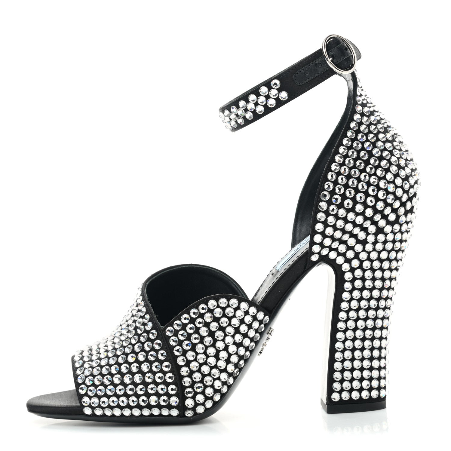 Prada Satin Crystal Ankle Wrap 105mm Sandals 39 Cristal 1 of 8