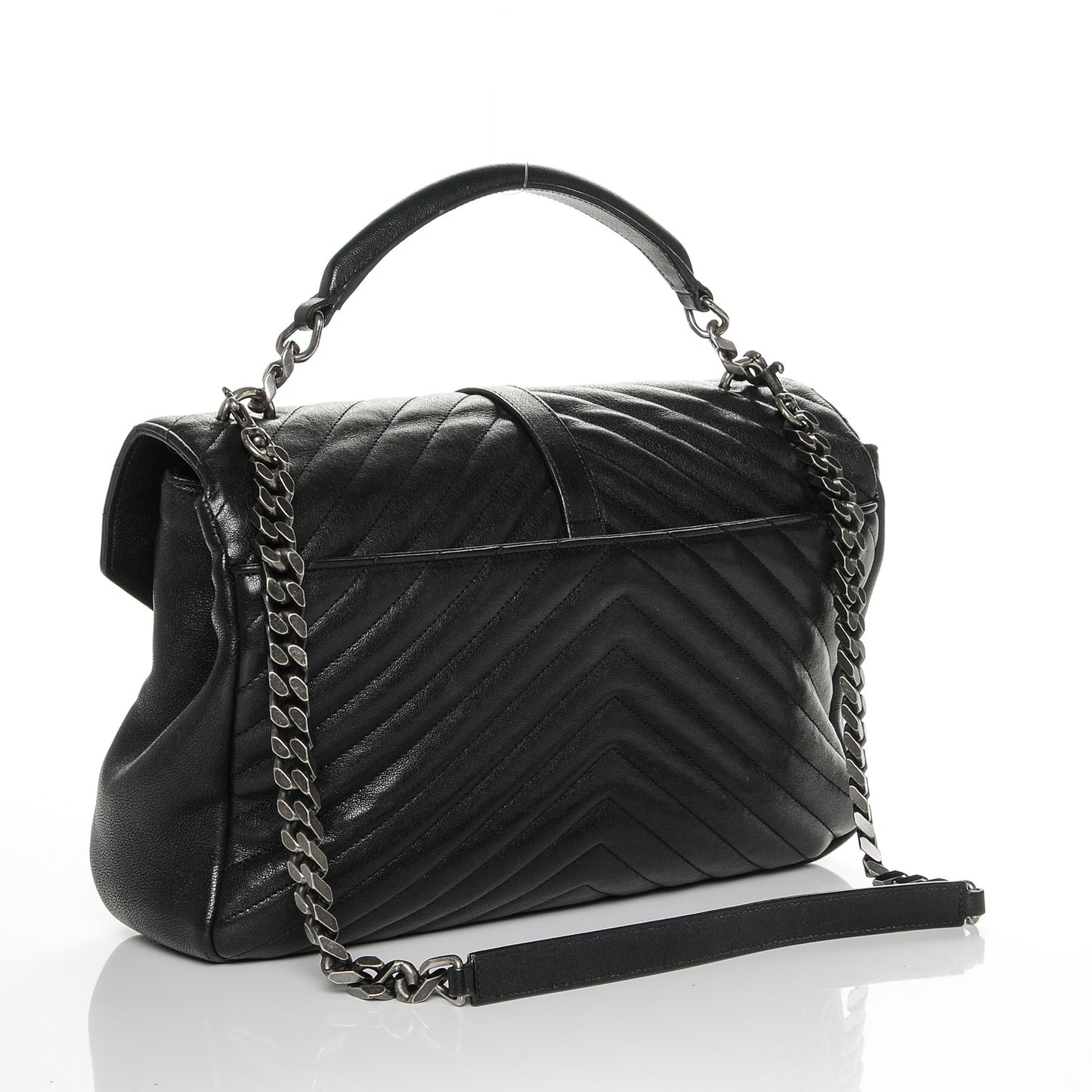 Sheepskin Matelasse Chevron Monogram Large College Satchel Black