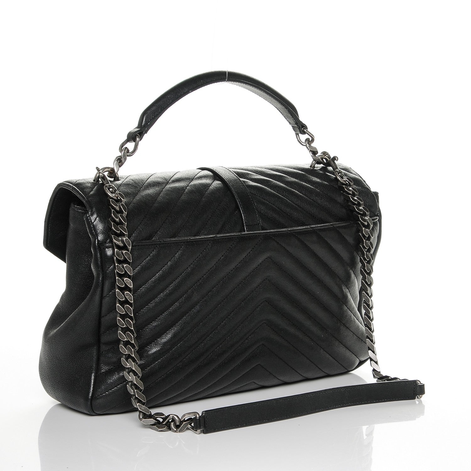 Saint Laurent Sheepskin Matelasse Chevron Monogram Large College Satchel Black 3 of 8