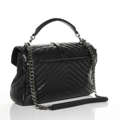 Saint Laurent Sheepskin Matelasse Chevron Monogram Large College Satchel Black 3 of 8